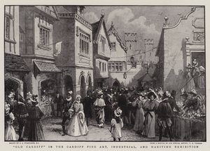 Oud Cardiff in de Cardiff Fine Art, Industrial, and Maritime Exhibition door Charles J. Staniland